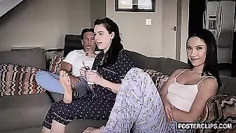 Teen stepdaughter fucks daddy next to resting stepmom