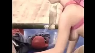 Busty teenie brunette hammered in boxing ring