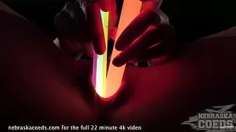 sweet teenie gets naked and opens up her cunt with glowsticks slutty object insertions