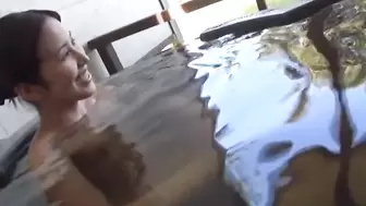 Subtitled Japanese mature Tae bathes in outdoor onsen