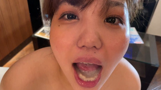 Gカップわがままボディのカフェ店員の濃厚スローフェラ＆うがいごっくん③。G-cup café clerk's oral sex and drinking spunk (three)