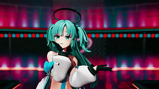 Hayase Yuuka Asian cartoon Blue Archive No Bra Dance Queencard MMD 3D Clear Blue Hair (CLIP)