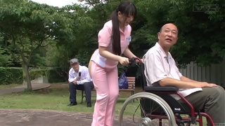 Subtitled fetish Chinese half naked caregiver outdoors